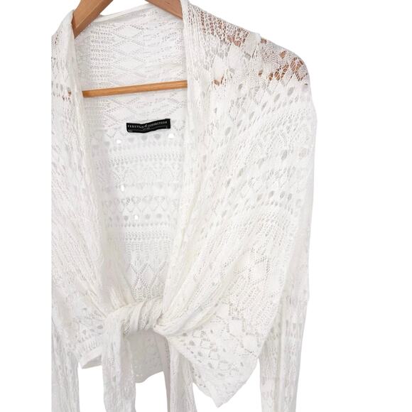 Peruvian Connection White Pima Cotton Crochet Tie Front Cropped Cardigan Size S - Picture 5 of 8